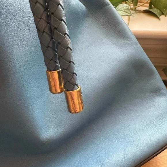 Cole Haan Soft Blue Leather Bucket Crossbody with Braided Drawstrings - Picture 8 of 12